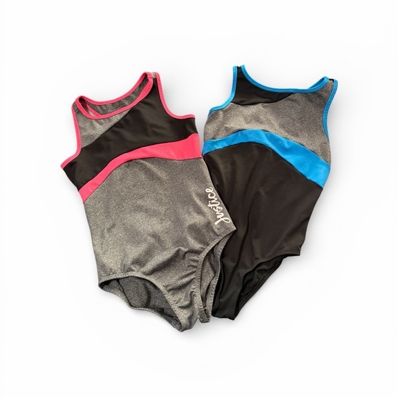 Justice Other - 2 Justice Girls' sz. 8 Gymnastics Leotards dance play Hot pink & blue shimmer